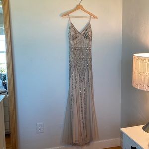 Marina Silver and Tan Beaded Prom Dress Size 4